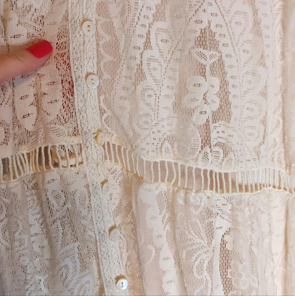 REBA COUNTRY WESTERN NATURAL CREAM CROCHET LACE RHIANNON MIDI DRESS NEW - Picture 9 of 16